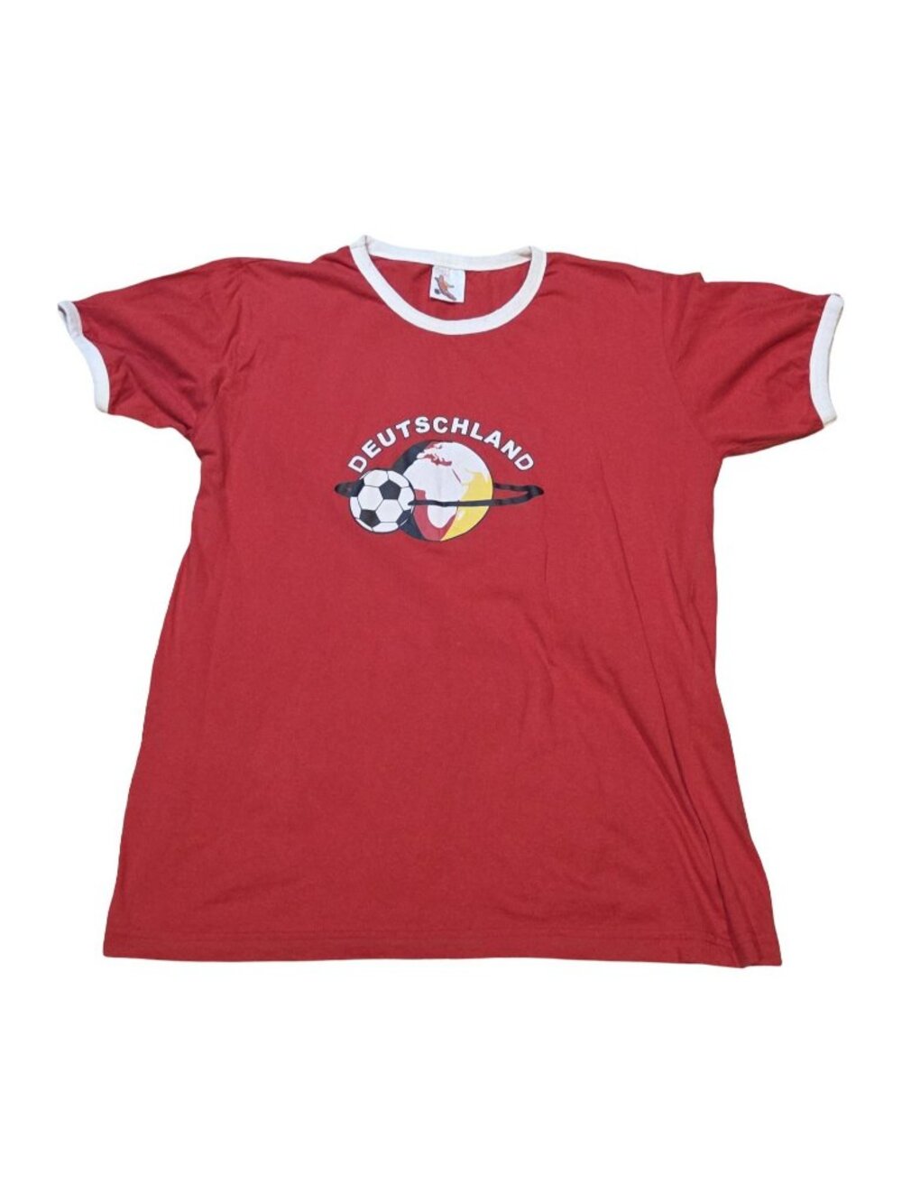 Vintage Deutschland Germany Soccer Club Shirt Size Large Red Ringer
